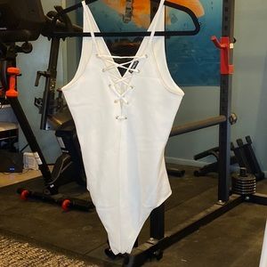 Express White Bodysuit Lace Up Front